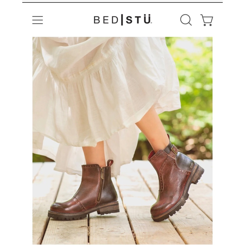 Bed Stu Manchester II Brown Black Leather Lug Sole Ankle Boots Women 7.5 - Picture 2 of 11